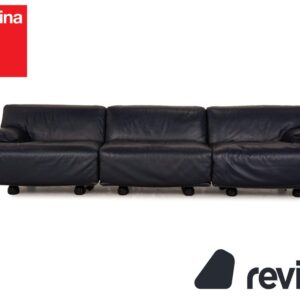Cassina Fiandra Leder Dreisitzer Blau Dunkelblau Sofa Couch