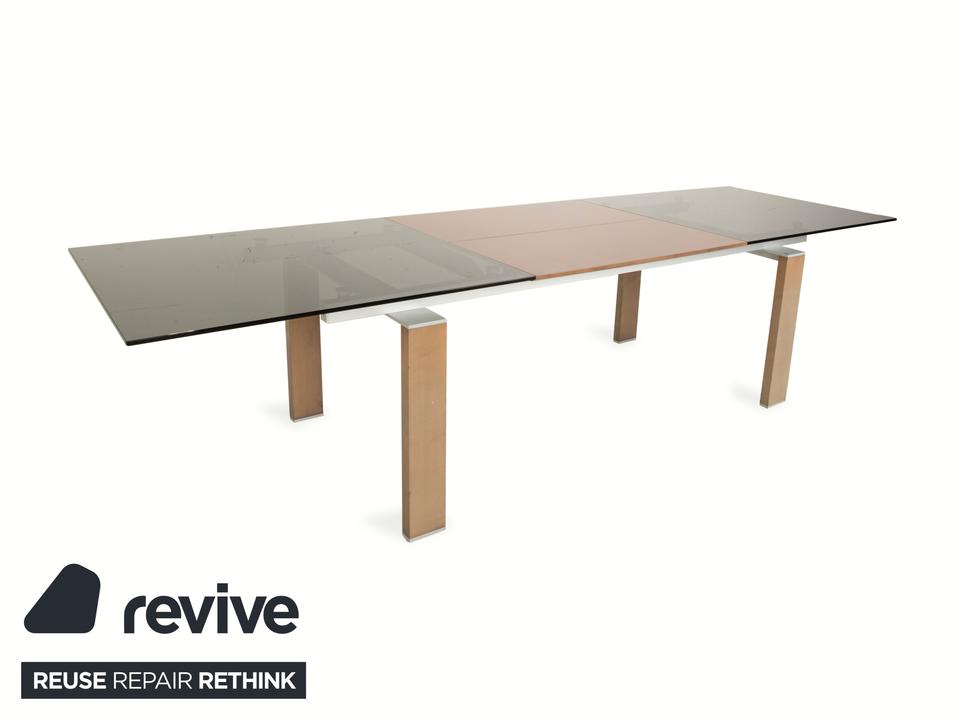 Rolf Benz Glas Esstisch Braun Ausziehfunktion Holz Rauchglas – Bild 4