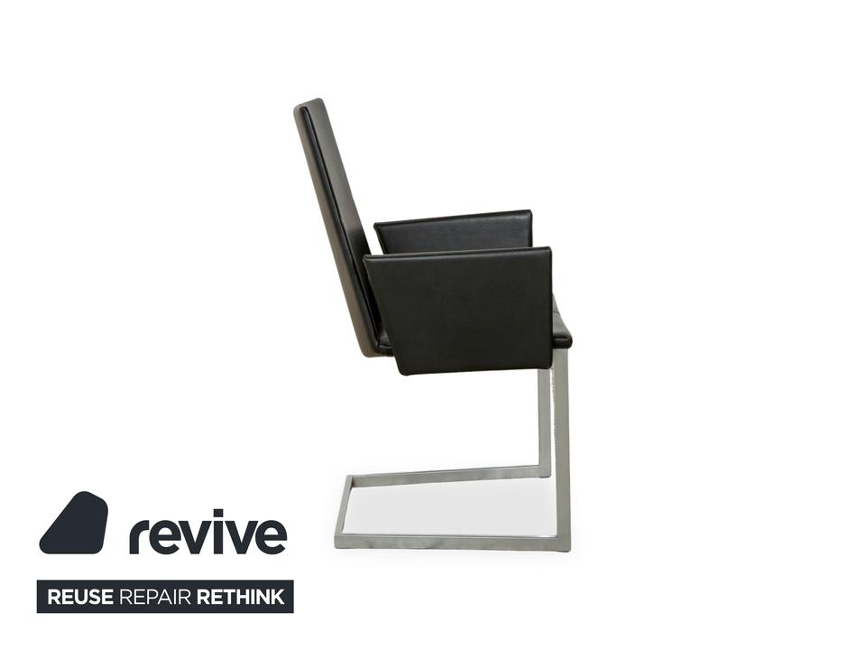 4er Garnitur KFF Leder Stuhl Freischwinger Schwarz – Bild 8