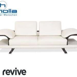 Himolla Leder Zweisitzer Creme Weiß Holz Sofa Couch