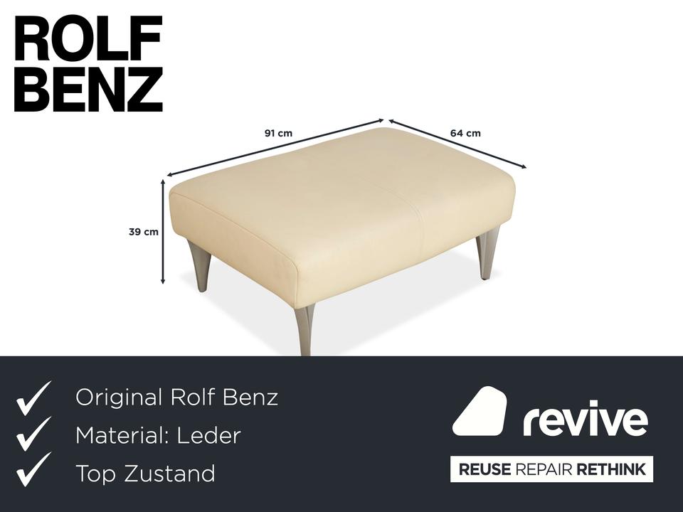 Rolf Benz 1600 Leder Hocker Creme Weiß – Bild 2