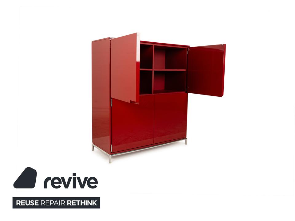 B&B Italia Holz Sideboard Rot Hochglanz 4 Türen Metallfüße – Bild 4