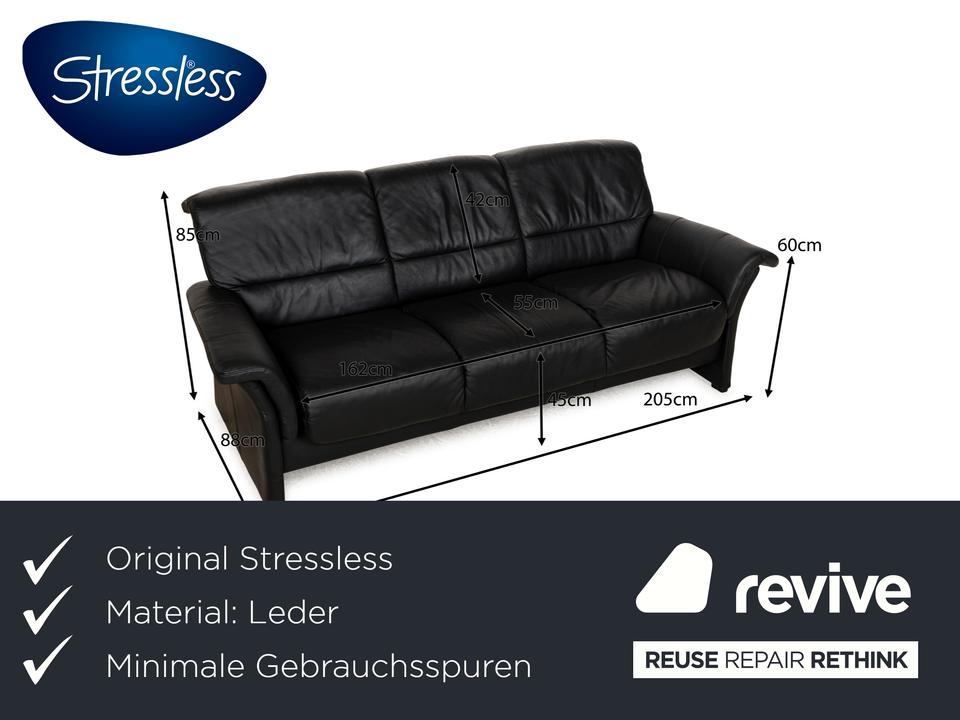 Stressless Leder Dreisitzer Schwarz Sofa Couch – Bild 2
