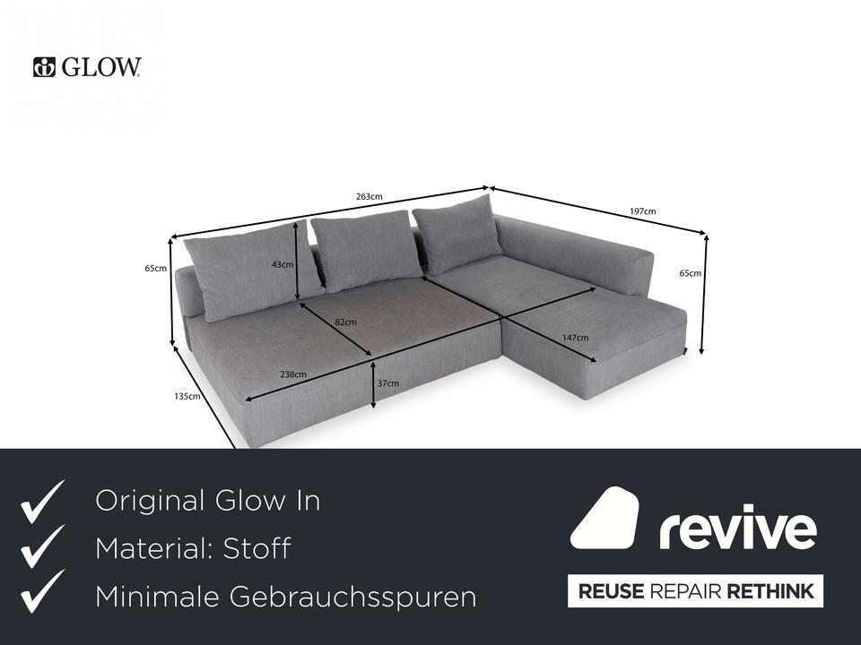 Glow In Stoff Ecksofa Grau Récamière rechts Sofa Couch – Bild 2