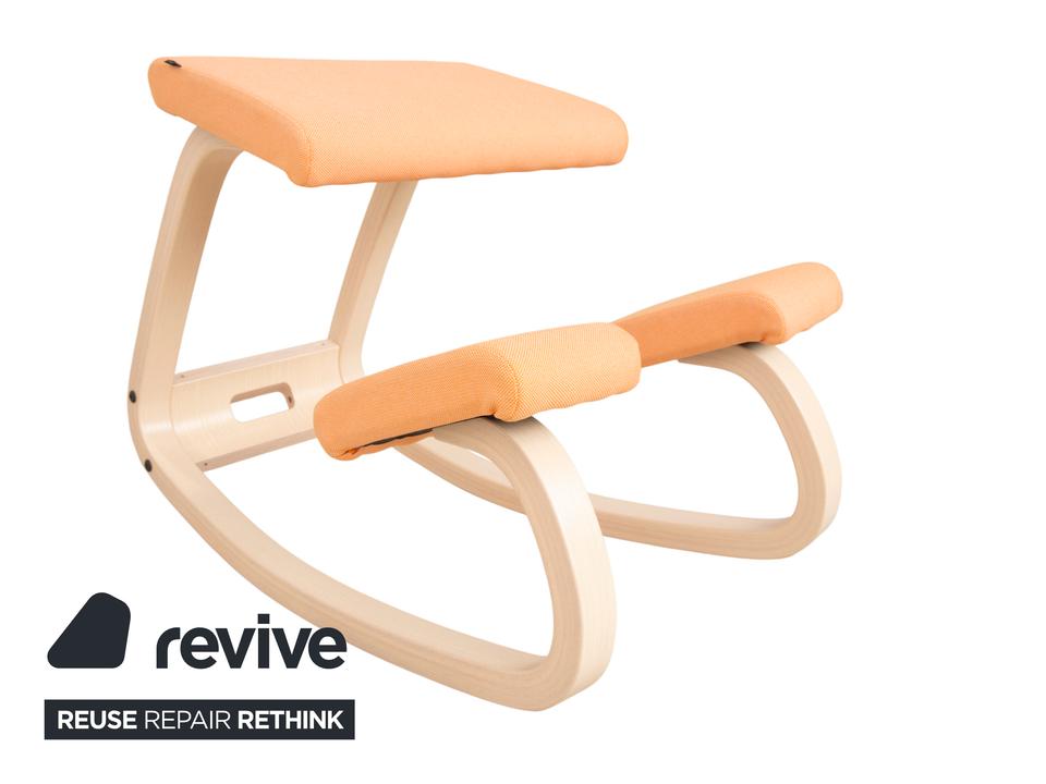 Varier Variable Holz Esche Hocker Natur Stoff Orange Apricot – Bild 4