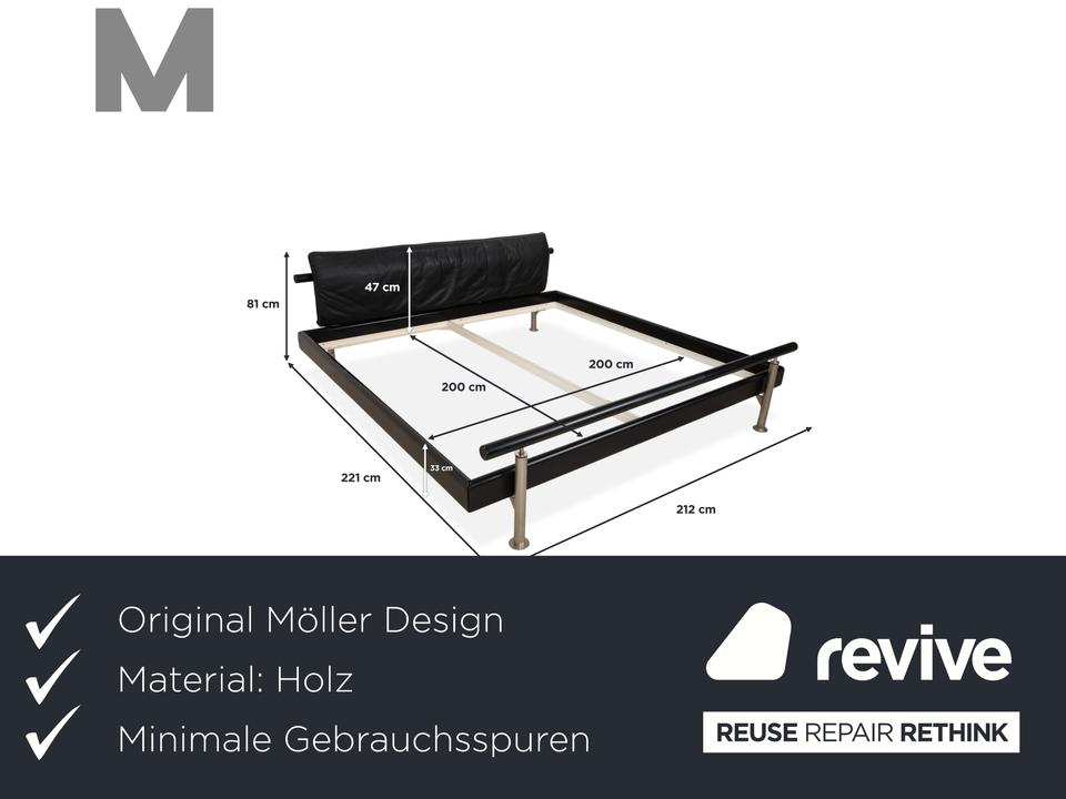 Möller Design Leder Holz Bett Schwarz Silber 200x200 – Bild 2