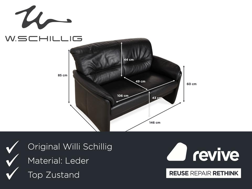 Willi Schillig Leder Zweisitzer Schwarz Sofa Couch – Bild 2