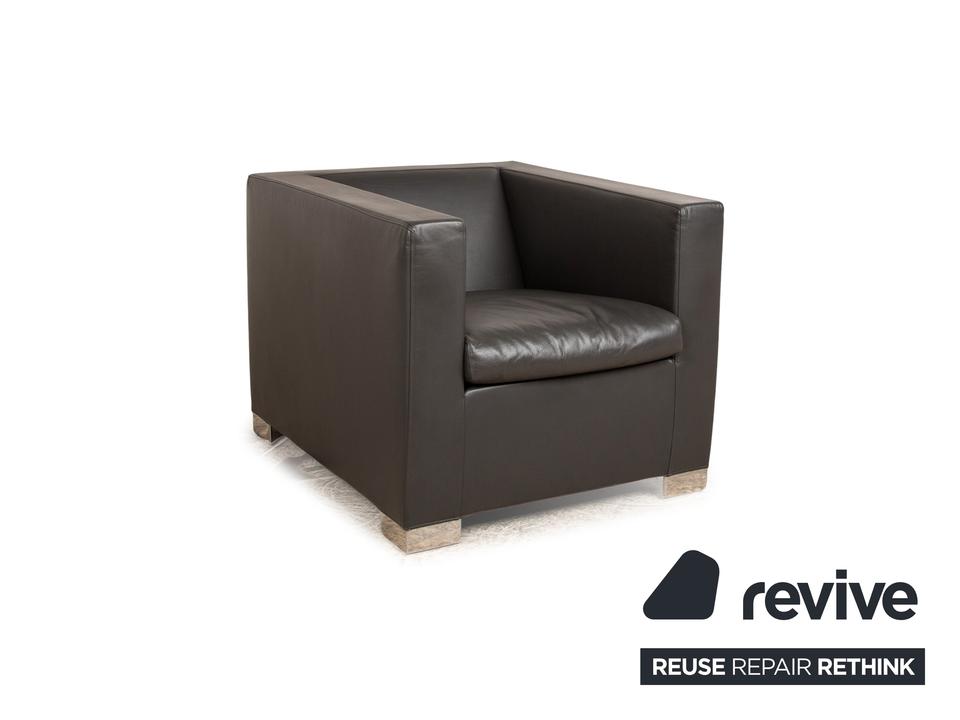 Minotti Suitcase line Leder Sessel Grau – Bild 3