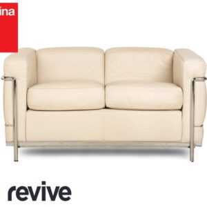 Cassina Le Corbusier LC 2 Leder Zweisitzer Creme Eierschale Weiß