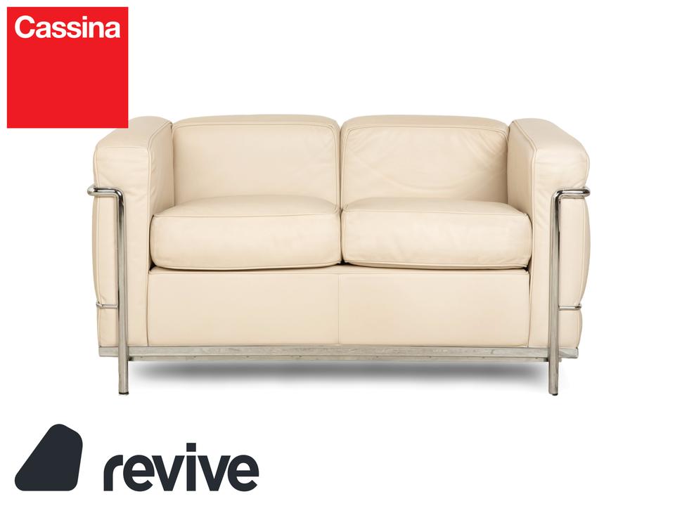 Cassina Le Corbusier LC 2 Leder Zweisitzer Creme Eierschale Weiß