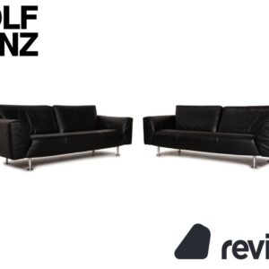 Rolf Benz 250 Leder Sofa Garnitur Schwarz Dreisitzer Sofa Couch ✨