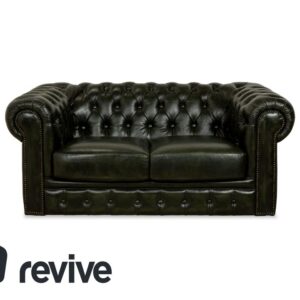 Chesterfield Leder Zweisitzer Dunkelgrün Sofa Couch Vintage