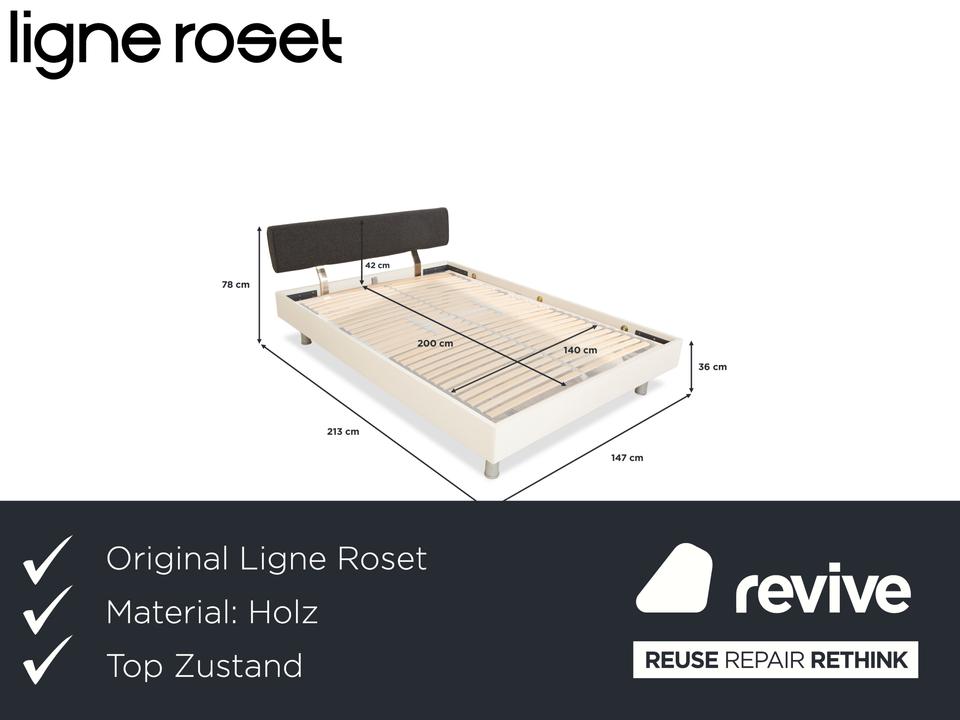 Ligne Roset Holz Bett Weiß Dunkelgrau 140 x 200 cm – Bild 2