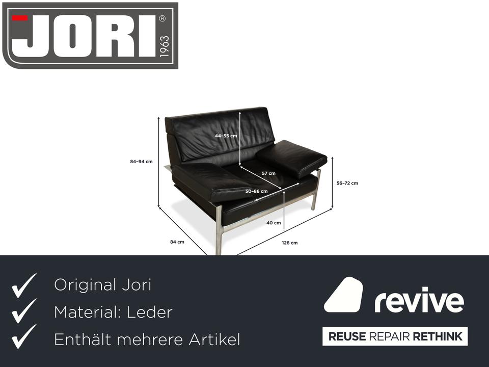 Jori Leder Zweisitzer Sessel Schwarz Sofa Couch manuelle Funktion – Bild 3