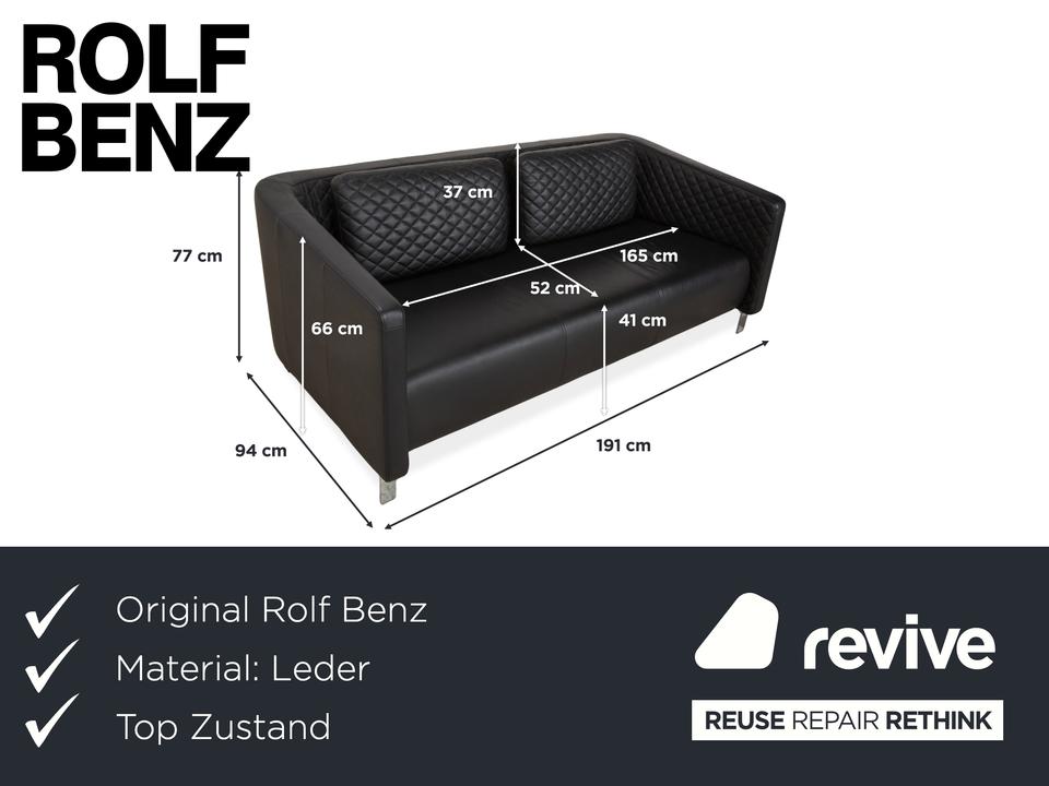 Rolf Benz 325 Leder Dreisitzer Schwarz Sofa Couch – Bild 2