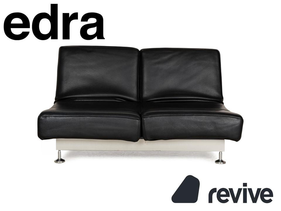 Edra Damier Leder Zweisitzer Schwarz manuelle Funktion Sofa Couch