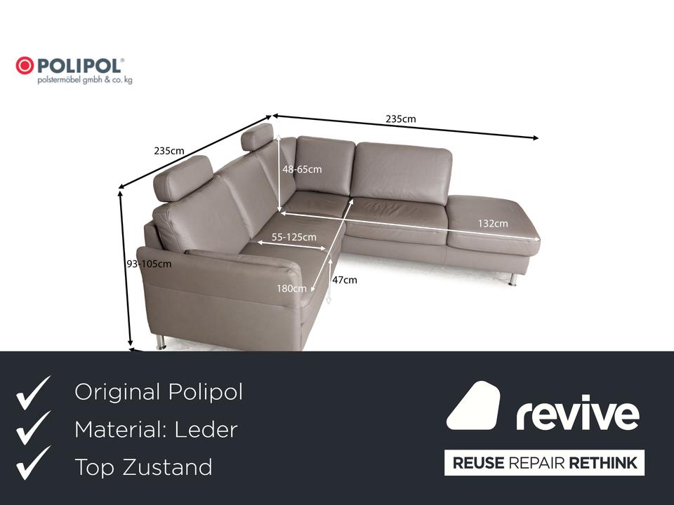 Polipol Polinova Leder Ecksofa Grau manuelle Funktion Sofa Couch – Bild 2