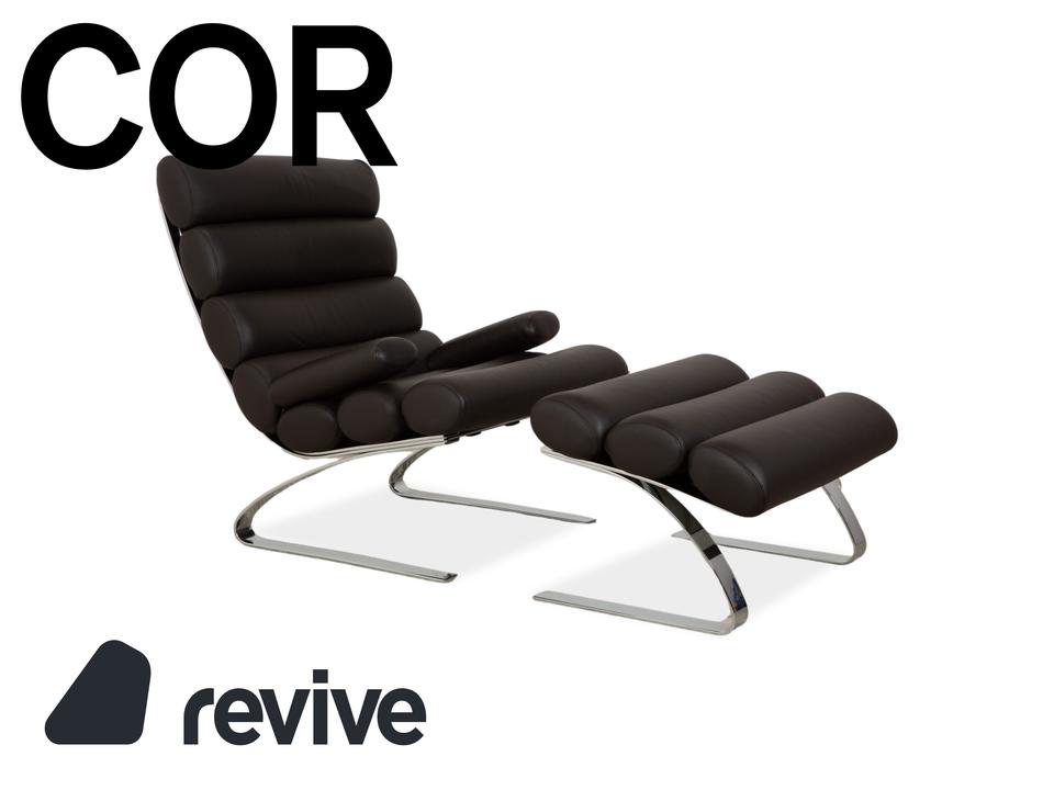 Cor Sinus Leder Sessel Schwarz inkl. Hocker