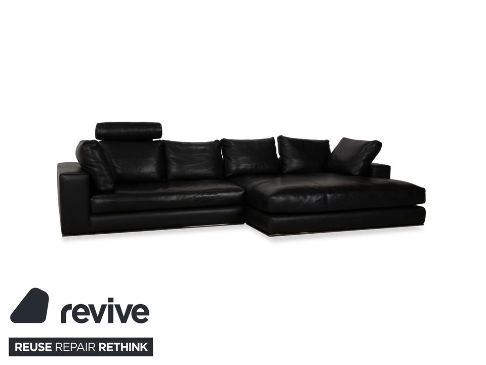 Minotti Hamilton Leder Ecksofa Schwarz Sofa Couch Recamiere – Bild 13