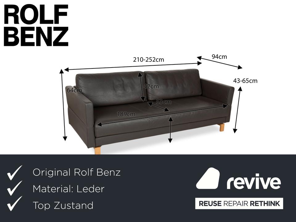 Rolf Benz Vida Leder Dreisitzer Grau manuelle Funktion Sofa Couch – Bild 2
