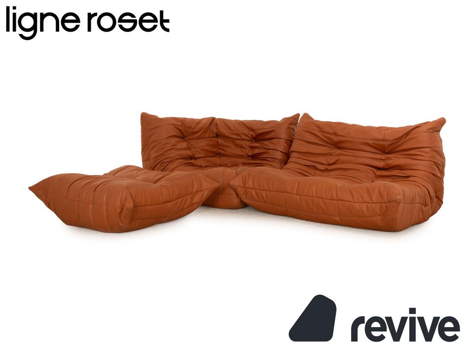 Ligne Roset Togo veganes Leder Sofa Garnitur Braun Cognac ✨