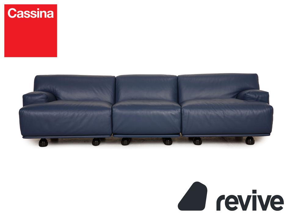 Cassina Fiandra Leder Dreisitzer Blau Sofa Couch