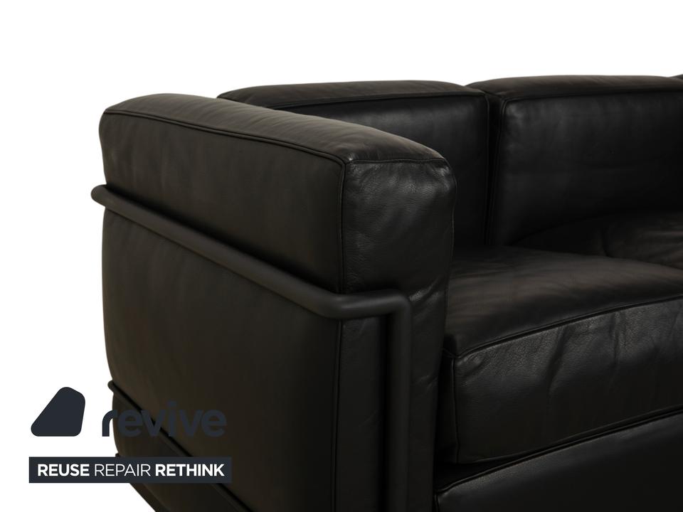 Cassina LC 2 Leder Dreisitzer Schwarz Sofa Couch – Bild 5