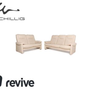 Willi Schillig Leder Sofa Garnitur Creme Sofa Couch manuelle