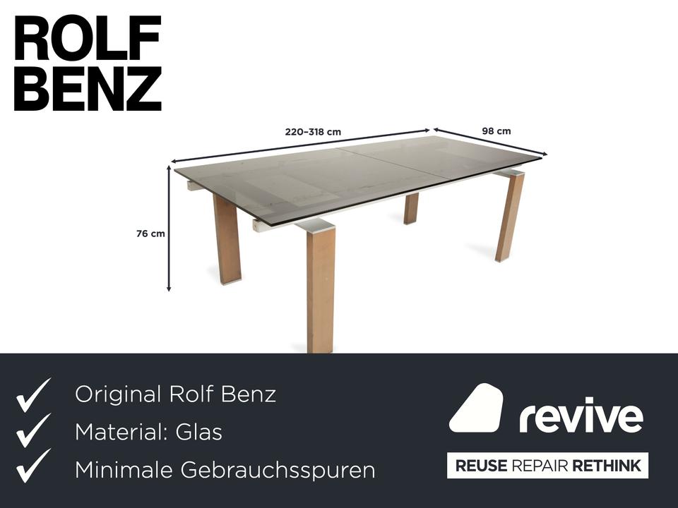 Rolf Benz Glas Esstisch Braun Ausziehfunktion Holz Rauchglas – Bild 2