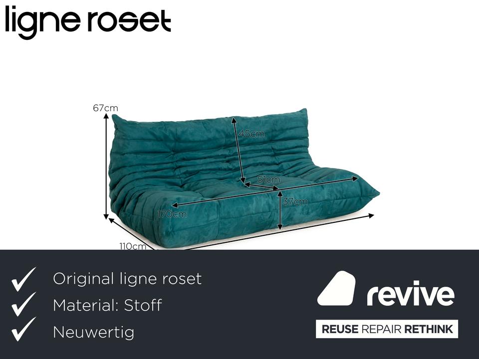 Ligne Roset Togo Dreisitzer Stoff Sofa Petrol Blau Couch ✨ – Bild 2