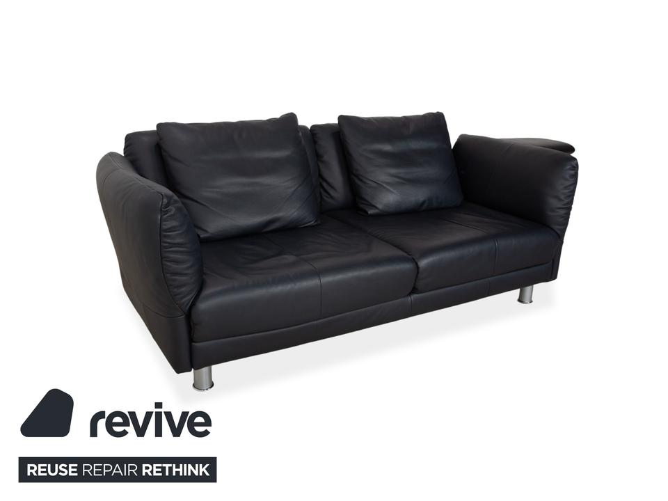 Rolf Benz 510 Leder Dreisitzer Dunkelblau manuelle Funktion Sofa – Bild 3