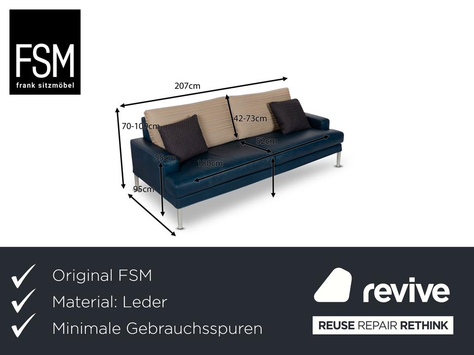 FSM Clarus Leder Dreisitzer Blau Braun Sofa Couch manuelle – Bild 2