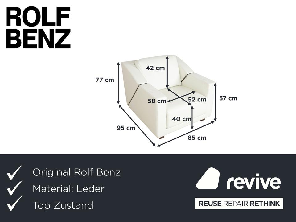 Rolf Benz 350 Leder Sessel Weiß Creme – Bild 2