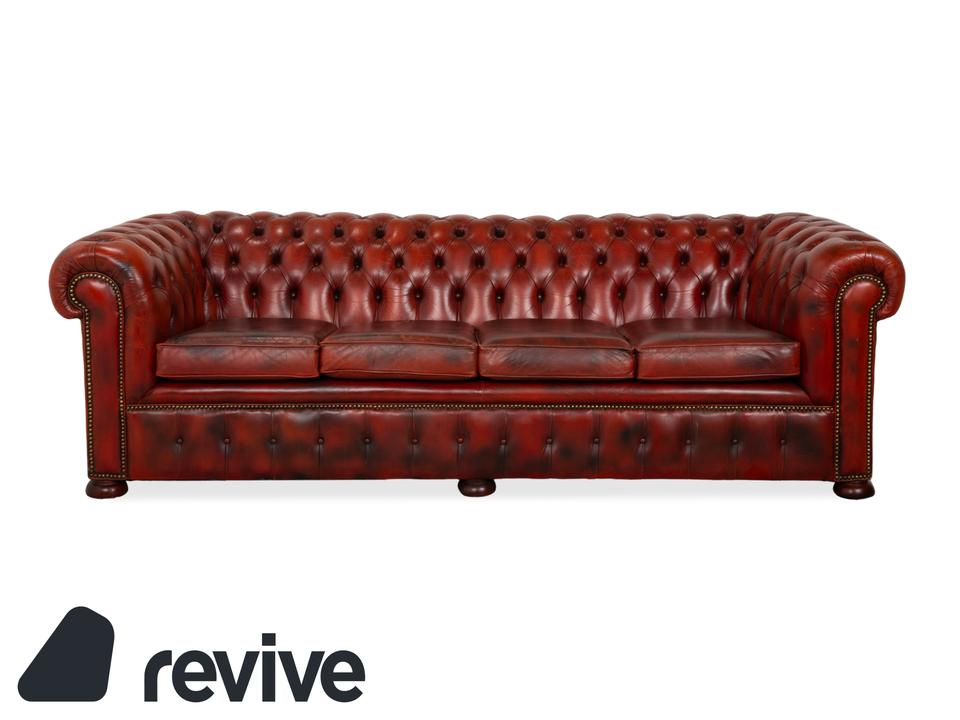 Chesterfield Leder Sofa Braun Rot Viersitzer Couch