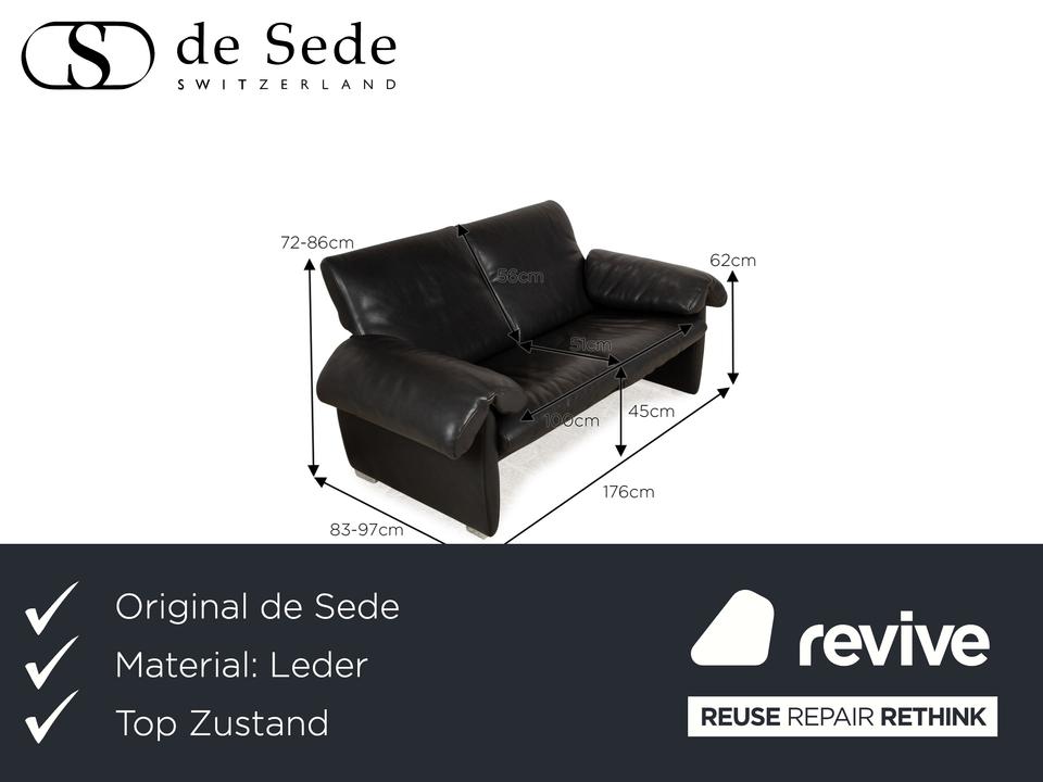 de Sede DS 10 Leder Zweisitzer Schwarz Sofa Couch – Bild 2