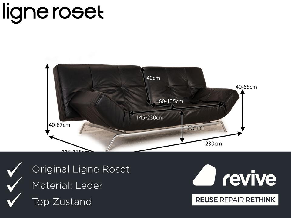 ligne roset Smala Leder Sofa Schwarz Dreisitzer Couch Funktion ✨ – Bild 2