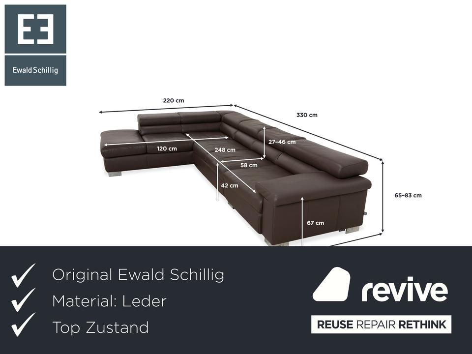 Ewald Schillig Courage Leder Ecksofa Braun Recamiere Links Sofa – Bild 2