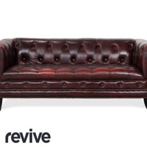 Chesterfield Leder Dreisitzer Rot Braun Sofa Couch Vintage