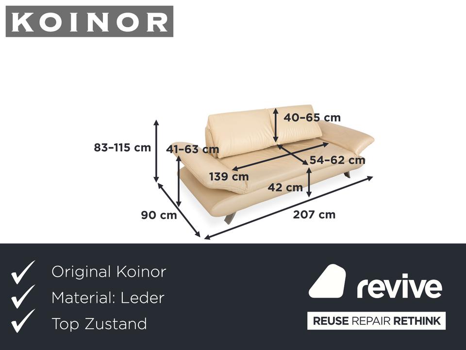 Koinor Velluti Leder Dreisitzer Creme manuelle Funktion Sofa – Bild 2