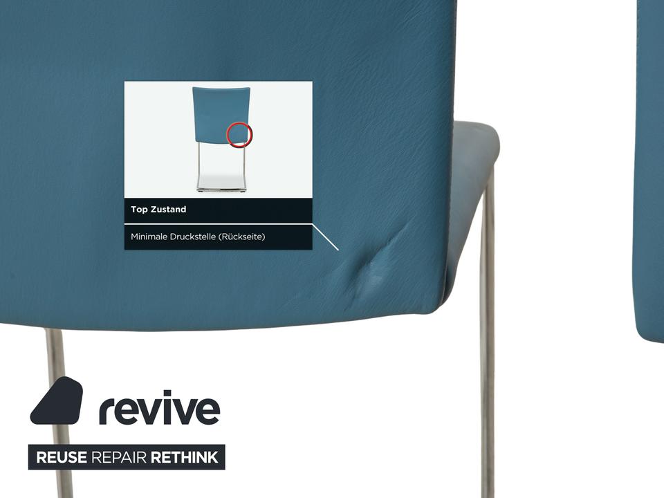 6er Garnitur Draenert Nobile Swing Leder Stuhl Blau Petrol – Bild 6