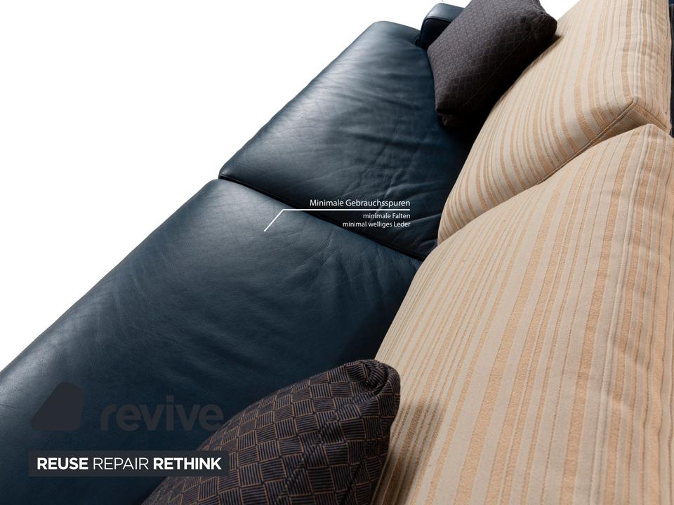 FSM Clarus Leder Dreisitzer Blau Braun Sofa Couch manuelle – Bild 6