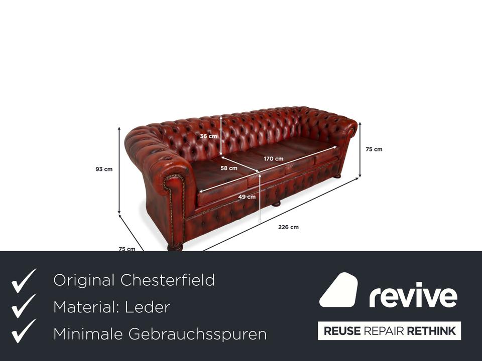Chesterfield Leder Sofa Braun Rot Viersitzer Couch – Bild 2