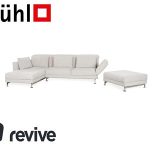 Garnitur Brühl Moule Stoff Ecksofa Hocker Grau Hellgrau Weiß