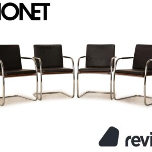 4er Garnitur Thonet S 60 Leder Stuhl Schwarz Konferenzstuhl