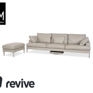 FSM Clarus Leder Dreisitzer Hocker Grau Kiesel Sofa Couch