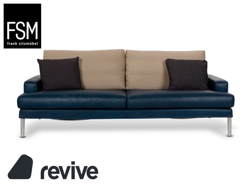 FSM Clarus Leder Dreisitzer Blau Braun Sofa Couch manuelle