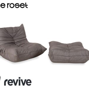 ligne roset Togo Sessel und Hocker Garnitur Grau veganes Leder ✨