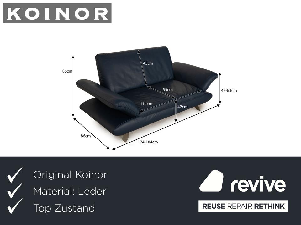 Koinor Rossini Leder Zweisitzer Blau manuelle Funktion Sofa ✨ – Bild 2