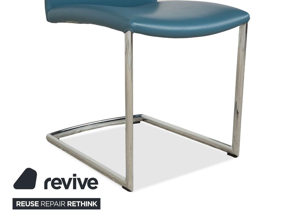 6er Garnitur Draenert Nobile Swing Leder Stuhl Blau Petrol – Bild 4