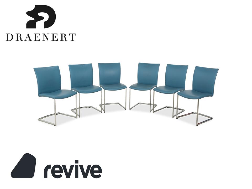 6er Garnitur Draenert Nobile Swing Leder Stuhl Blau Petrol